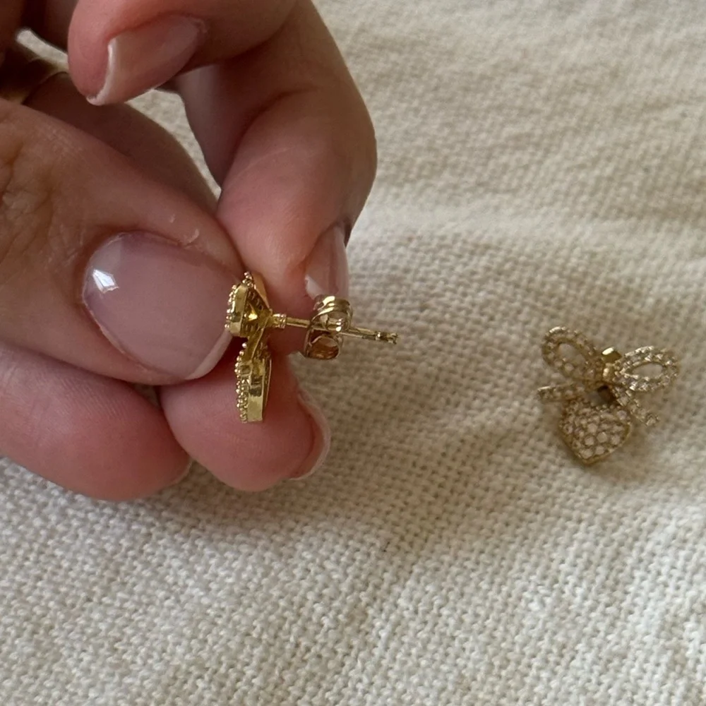 NWT Elegant Gold Bow Earrings | Stainless Steel - Picture 2 of 3